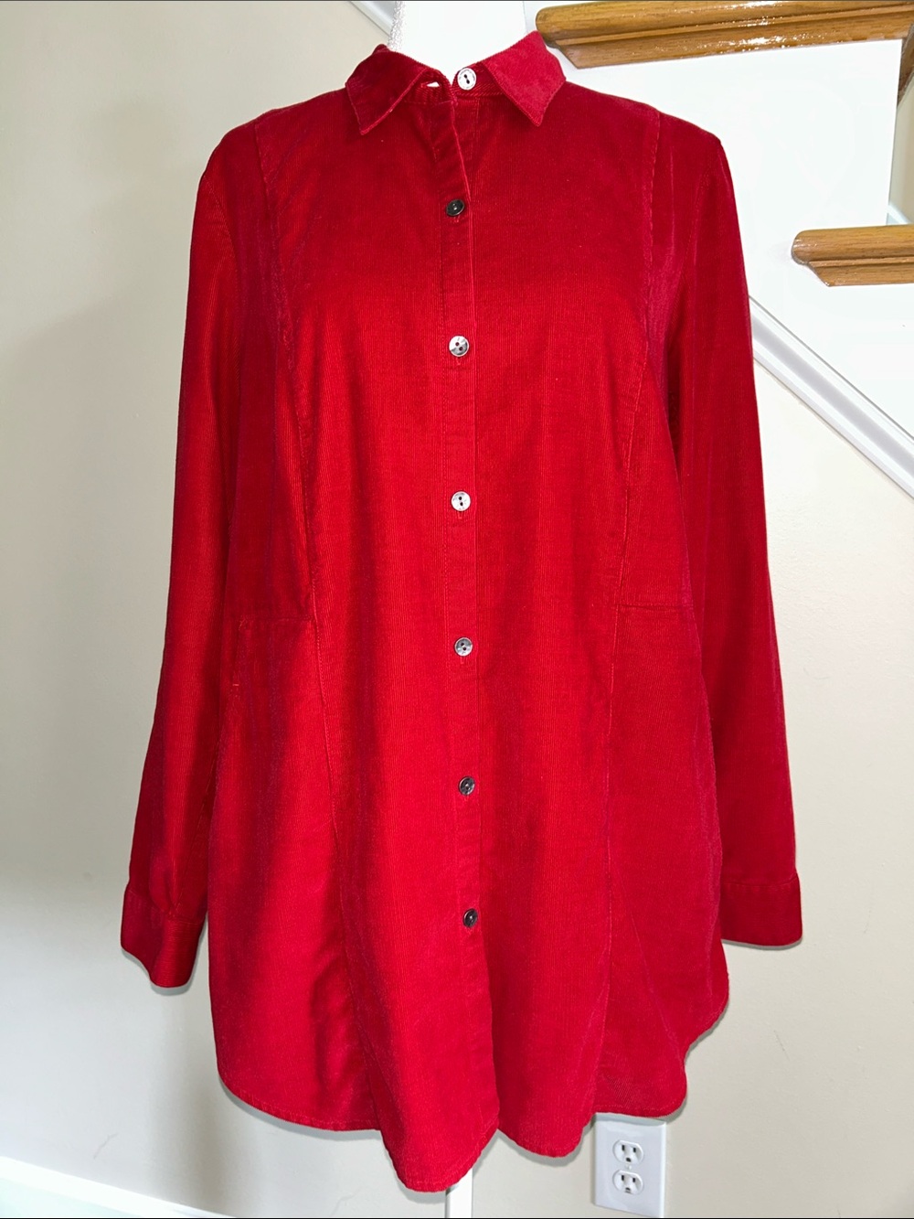 J. Jill Red Button Down Micro Corduroy Tunic Shirt. Great condition. Size S